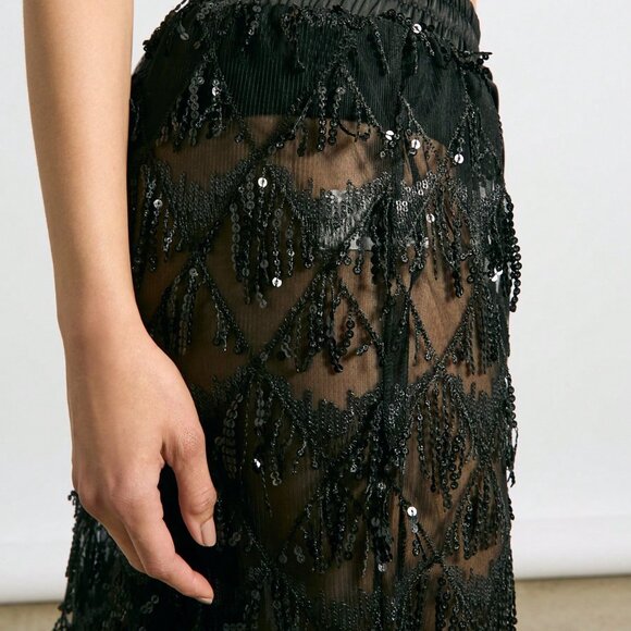 Black Sexy Women's Wide Leg Pants with Sequin - Picture 4 of 4